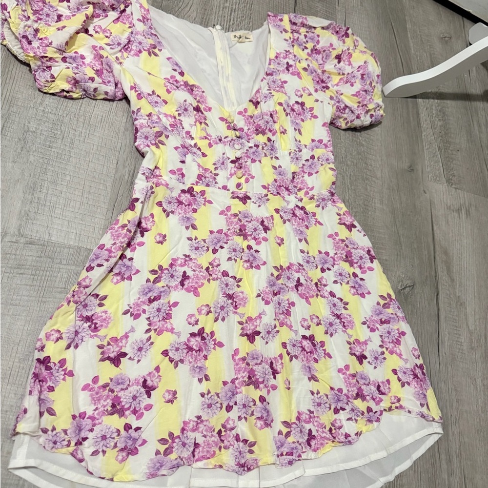 For Love And Lemons Floral Dress in Yellow and Purple